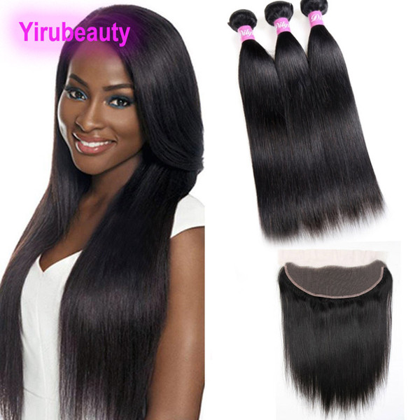 Malaysian Human Hair 3 Bundles With 13X4 Lace Frontal Pre Plucked Silky Straight Bundles With Lacec Closure With Baby Hair Ear To Ear