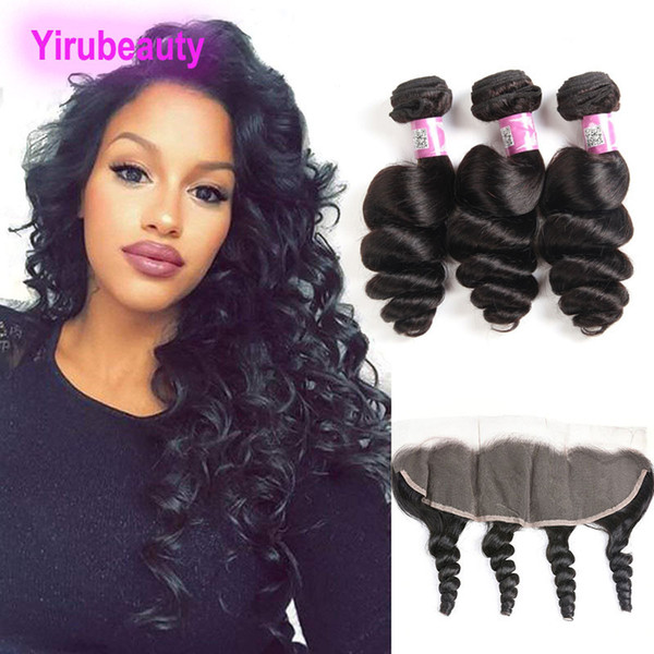 Brazilian Virgin Human Hair Bundles With 13X4 Lace Frontal Ear To Ear Loose Wave Brazilian Mink Frontal With Bundles Natural Black