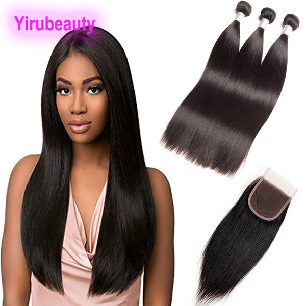 Peruvian Unprocessed Human Hair 3 Bundles With 4*4 Lace Closure With Baby Hair Straight Hair Products 8-30inch Natural Color