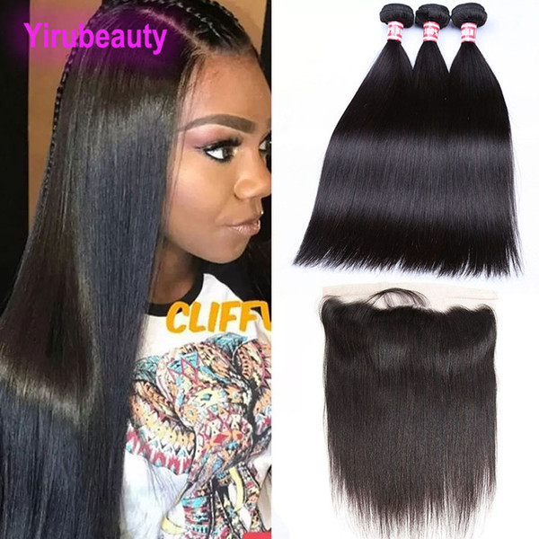 Brazilian Human Hair Sliky Straight Hair 3 Bundles With 13 X 4 Lace Frontal Pre Plucked Straight Hair Extensions