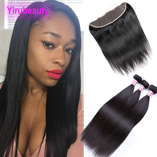 3 Bundles With 13 X4 Lace Frontal Straight Hair Malaysian Human Hair Natural Color Straight Hair Extensions With Closure