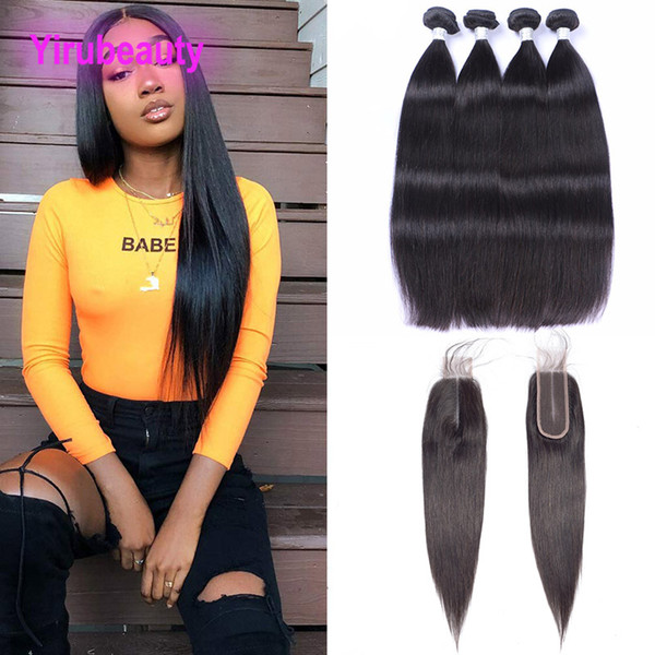 Brazilian Virgin Hair 4 Bundles With 2X6 Lace Closure Straight Four Bundles With 2*6 Closure Nautral Color 5 Pieces/lot