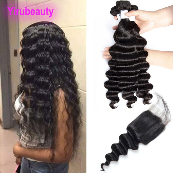 Peruvian Human Hair Loose Deep New Products 3 Bundles With 4X4 Lace Closure With Baby Hair Loose Deep Dyeable Hair Wefts With Closure