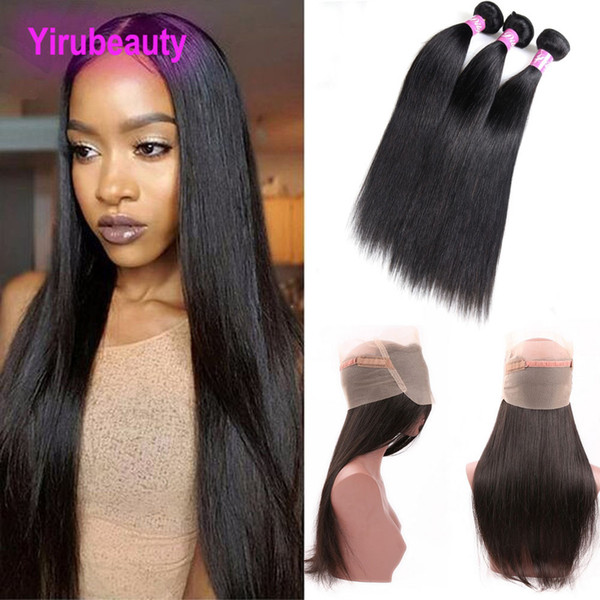 Brazilian Virgin Hair 360 Lace Frontal Straight Hair Baby Hair Pre Plucked Straight 4 Pieces/lot Natural Color