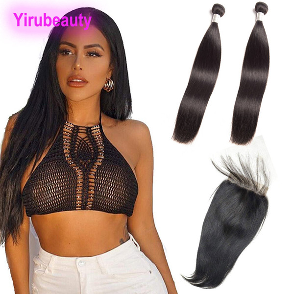 Malaysian Unprocessed Human Hair 2 Bundles With 5X5 Lace Closure Straight Virgin Hair Extensions With 5 By 5 Closure With Baby Hair