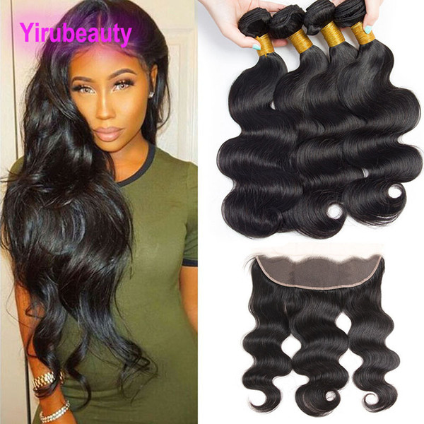 Malaysian Unprocessed Human Hair 4 Bundles With 13x4 Lace Frontal Baby Hair Body Wave Bundles With Frontal yiruhair Natural Color