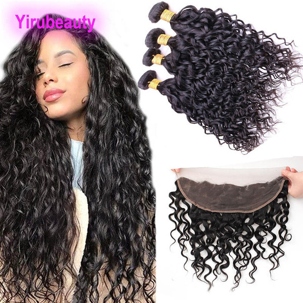 Malaysian Virgin Hair 4 Bundles With 13X4 Lace Frontal Ear To Ear Water Wave Bundles With Lace Frontal Wet And Wavy Lace Frontal With Bundle