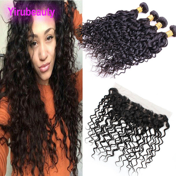 Indian Wet And Wavy Human Hair 4 Bundles With 13X4 Lace Frontal 5 Pieces/lot Water Wave Curly Hair Extensions With Frontal Ear To Ear