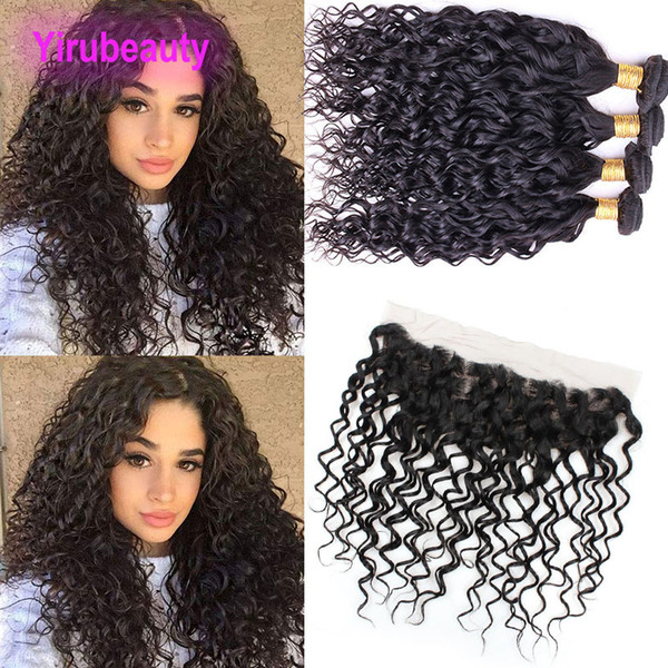 Brazilian Virgin Hair Water Wave 4 Bundles With Lace Frontal 13X4 Pre Plucked Bundles With 13X4 Lace Frontal With Baby Hair 5 Pieces/lot