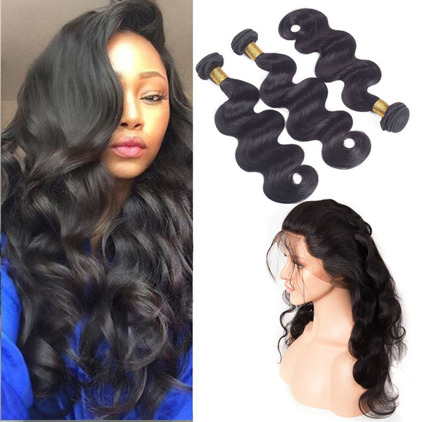 Malaysian Human Hair Pre Plucked Lace Frontal 360 With Bundles 4 Pieces/lot Body Wave Human Hair Extensions Frontal Closure