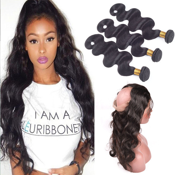 Brazilian Human Hair 3 Bundles With 360 Lace Frontal Body Wave Pre Plucked Lace Frontal With 3 Bundles Body Wave Hair Exensions