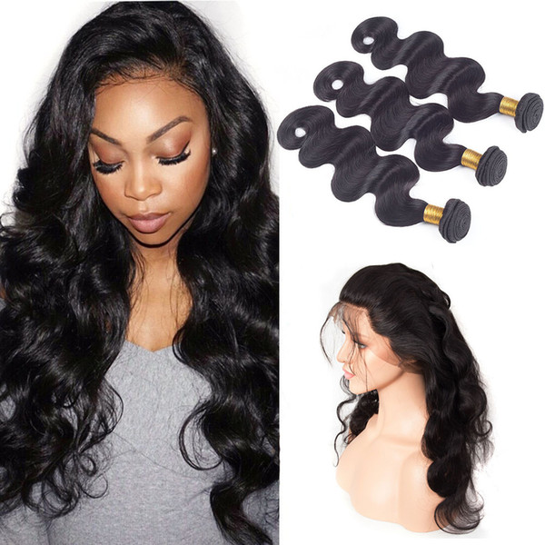 Peruvian Virgin Hair 4 Pieces/lot Body Wave 360 Lace Frontal With Bundles Body Wave Natural Color Human Hair Wefts With Closure