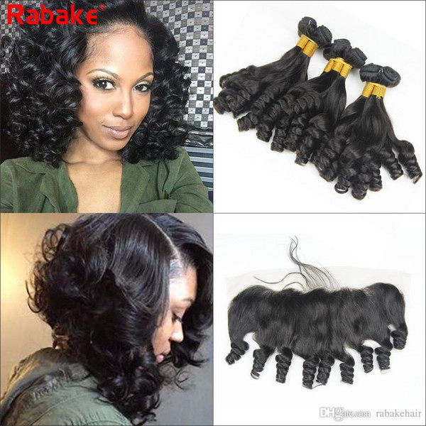 Aunty Funmi Hair Bundles with Frontal 8A Grade Peruvian Unprocessed Human Hair Bundle Deals Funmi Bouncy Curly Weaves 13x4 Fronal Closure