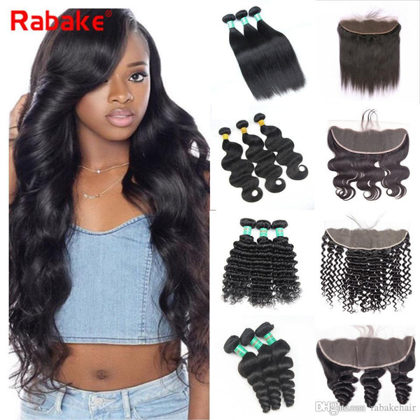 Body Wave Deep Wave 3 Bundles with Frontal Rabake 13*4 Brazilian Virgin Hair Weaves Closure Straight Loose Human Hair Weave Extensions