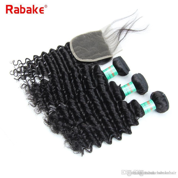 Rabake 8A Grade Indian Virgin Hair Bundles with Closure Deep Wave Deep Curly Raw Indian Unprocessed Human Hair Weave Bundle Deals Closure