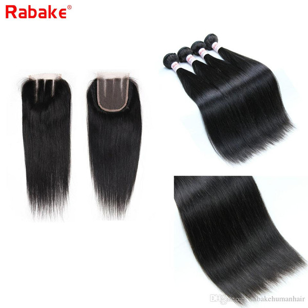 Rabakehair 9A Brazilian Remy Human Hair Bundles with Lace Closure 4x4 Swiss Top Natural black Virgin Human Hair Extensions Wholesales cheap