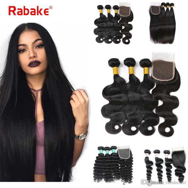 Brazilian Hair 3 Bundles with Closure Body Wave Deep Wave Wholesale Price 8A Virgin Human Hair Extensions 4x4 Weaves Closure for Black Women