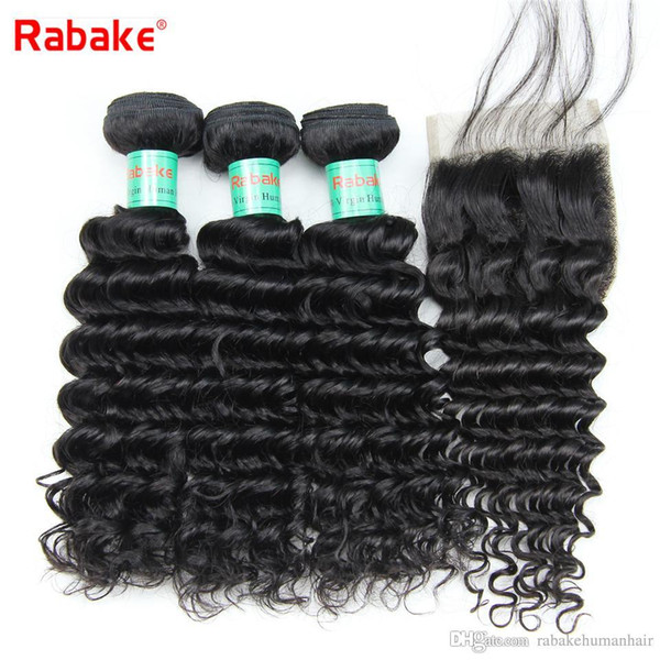 8A Rabake Brazilian Human Hair Deep Wave Bundles with 4X4 Lace Closure 100% Unprocessed Virgin Hair Deep Wave Bundles With Closure Wholesale