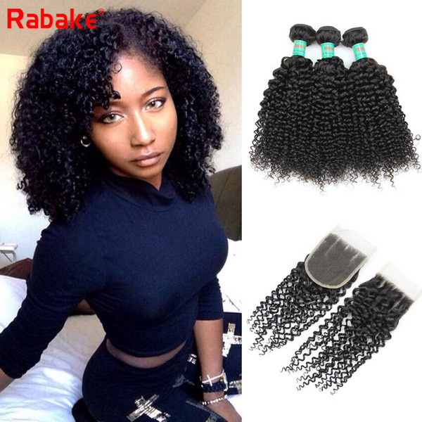 Kinky Curly Human Hair 3 Bundles With 4x4 Top Lace Closure 100 Unprocessed Brazilian Virgin Human Hair Bundles With Closure For Black Women