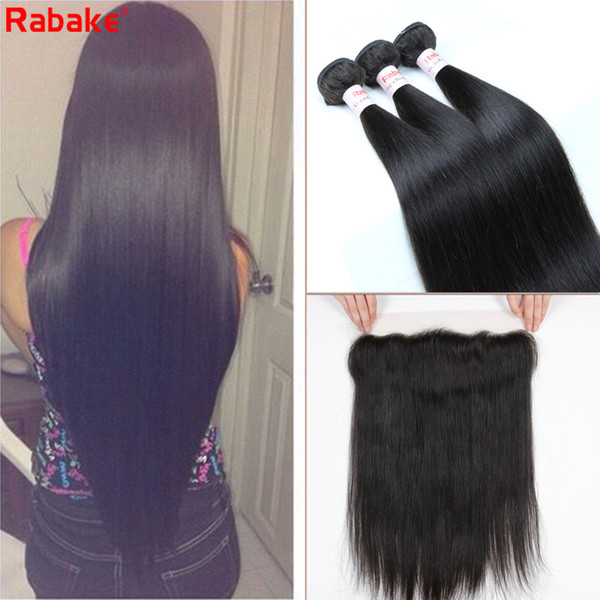 Rabake 9A Brazilian Indian Peruvian Malaysian Human Hair Bundles With Lace Frontal 100 Unprocessed Virgin Straight Hair Bundles With Closure