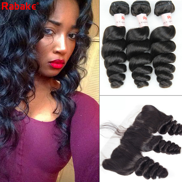 Unprocessed Human Hair Bundles With Closure Brazilian Peruvian Indian Loose Wave Virgin Hair Bundles With 13x4 Lace Frontal Loose Wave Weave