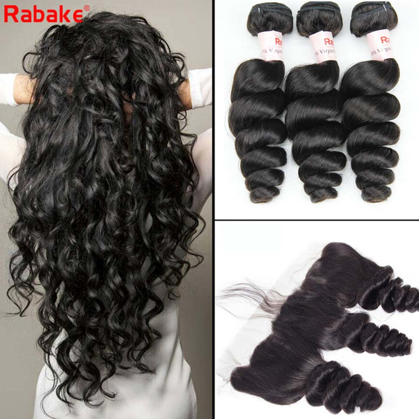 Loose Wave Brazilian Human Hair Bundles With 13x4 Lace Frontal 100% Unprocessed Virgin Human Hair Natural Color For Black Women