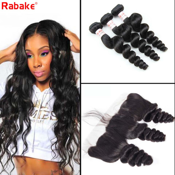 Remy Brazilian Loose Wave Hair Bundles With Closure Unprocessed Brazilian Peruvian Indian Virgin Hair Bundles With 13x4 Lace Frontal