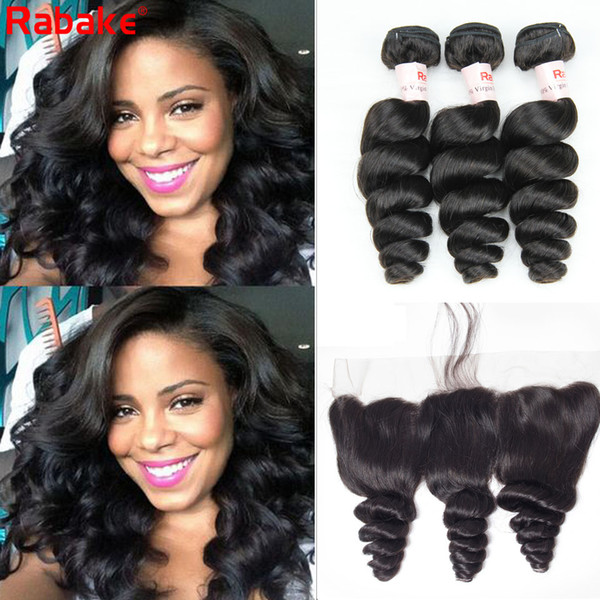 Loose Wave Human Hair Bundles With 13x4 Lace Frontal Ear to Ear Lace Frontal Closure 100 Unprocessed Remy Loose Wave Hair Bundles