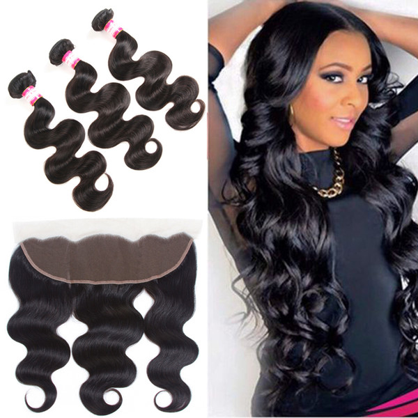 8a brazilian malaysian body wave lace frontal closure with bundles 3 bundles with closure malaysian hair bundles with closure 13x4 very soft