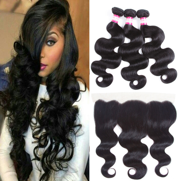 Charming Queen 8A Mink Brazilian Malaysian Peruvian Indian Virgin Remy Human Hair Body Wave with 13x4 Ear to Ear Full Lace Frontal Closure