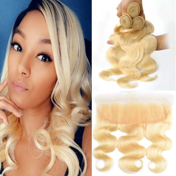 8A 613 Brazilian Body Wave Hair With 4x13 frontal closure 3 bundles Blonde Human Hair Extensions With Lace Frontal Body Wave