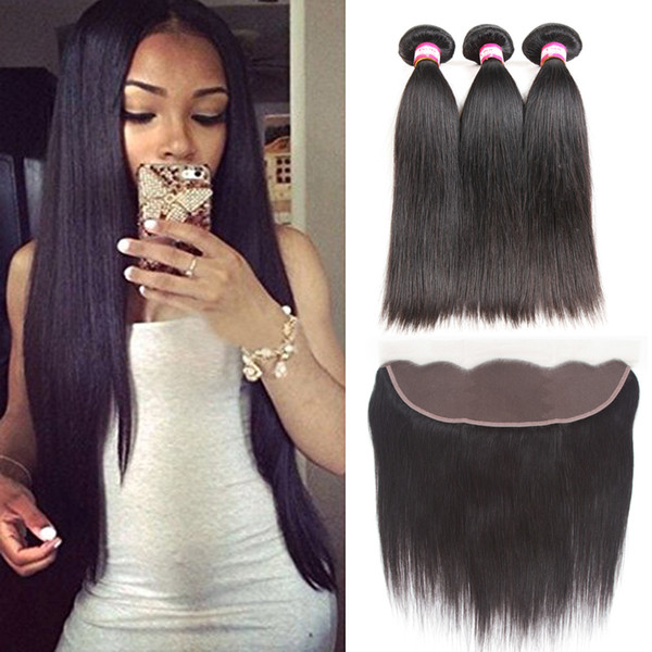 8A brazilian peruvian malaysian virgin hair straight lace frontal with bundles Unprocessed Virgin Human Hair Straight Can be dyed