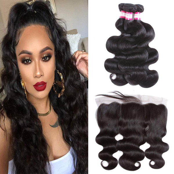 8A Malaysian Virgin Hair With Frontal Human Hair Weave 3 Bundles With Frontal Virgin Malaysian Body Wave Hair With Lace Frontal Closure