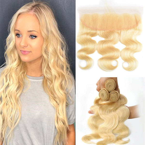 8A 613 Blonde Bundles with Frontal Brazilian Body Wave Blonde Bundles with Closure Human Hair Bundles with Lace Frontal