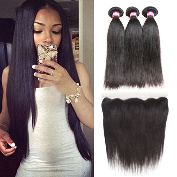 8a Hot New Brazilian Straight hair 13x4 Lace Frontal Closure With 3 Bundles Unprocessed Human Hair Straight hair bundles lace frontal