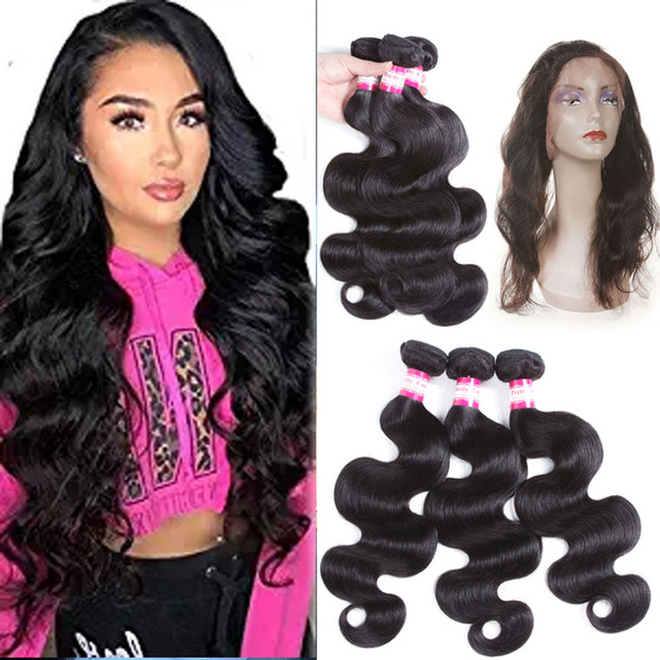 360 Full Lace Frontal Closure With 3 Bundles Brazilian Virgin Human Hair Weaves Body Wave Peruvian Indian Malaysian Wavy Remy Hai