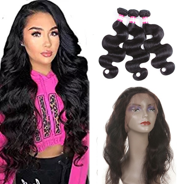 Best Brazilian Hair Body wave 3 Bundldes Virgin Human Hair Bundles With 360 Lace Frontal Closure Braziliann Peruvian Malaysian Hair