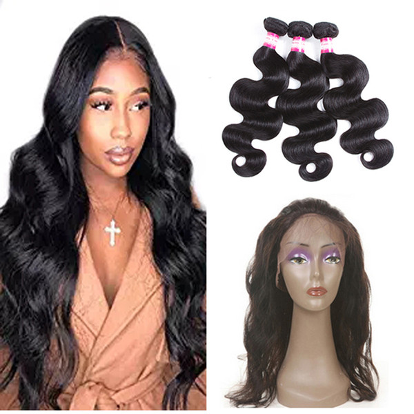 Brazilian Hair 3 Bundles Body Wave with 360 Full Lace Frontal with Baby Hair 22x4x2 Mongolian Peruvian Malaysian Indian Hair Frontal