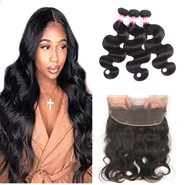 Grade 9A Brazilian Human Hair Body Wave 3 Bundles With 360 Full Lace Closure 100% Unprocessed Brazilian Virgin Human Hair Wefts