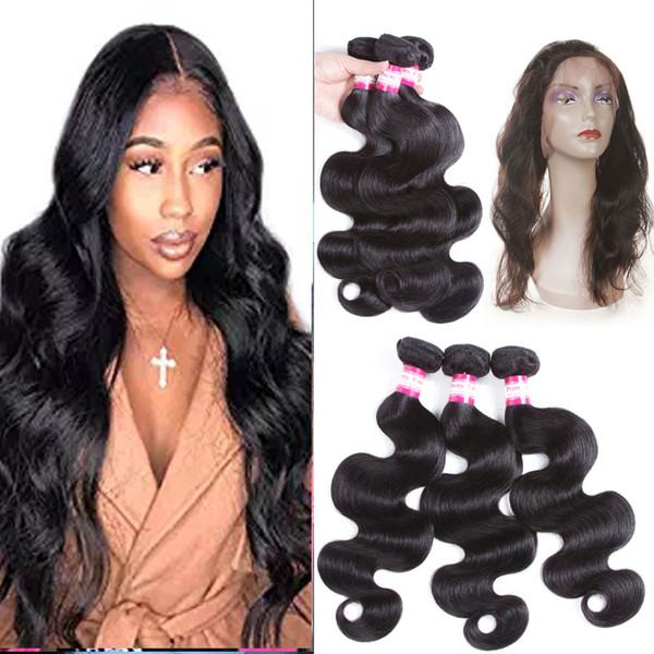 8A Pre Plucked Brazilian Body Wave Hair Weaves With Frontal 360 Lace Frontal With Bundle 360 lace Virgin Human Hair With Bady Hair