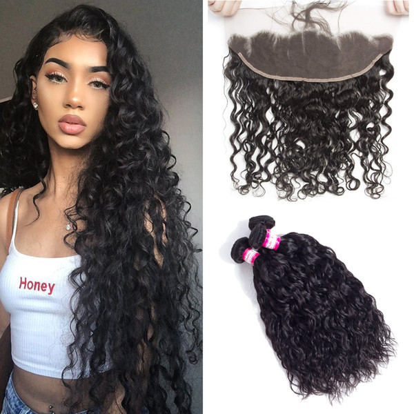 Best Water Wave Lace Frontal Closure Bundles 100% Human Hair Unprocessed Brazilian Water Wave Ear To Ear 13x4 Lace Frontal