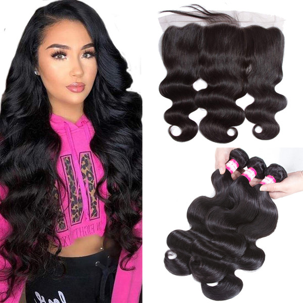 8A Brazilian Virgin Hair with Closure Brazilian Body Wave with Frontal Closure 13x4 Ear to Ear Lace Frontal Closure with Bundles