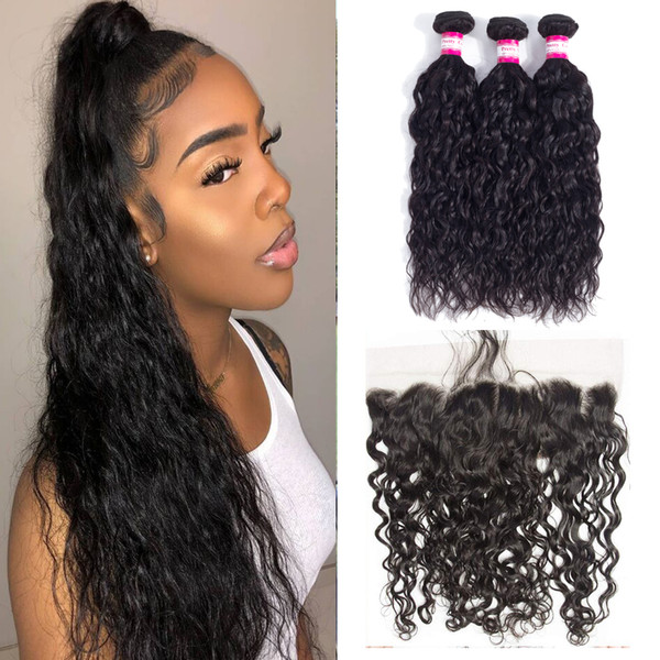 Chinese Water Wave Remy Virgin Hair With Frontal Closure 3 Bundles Human Hair Weaves with 13x4 Pre Plucked Lace Frontal Closure Baby Hair