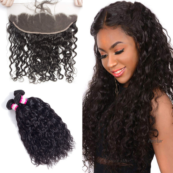 Human Hair Weave 3 Bundles with 13x4 Frontal Closure Malaysian Water Wave Bundles Cheap Hair Extensions Wholesale Deals