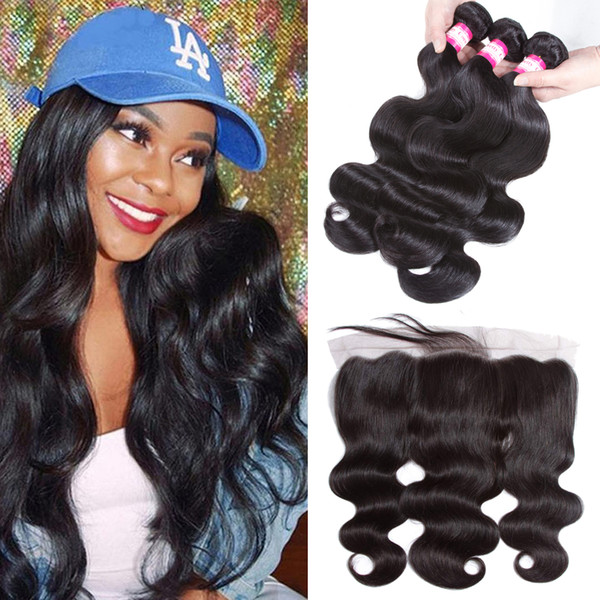 8A 13X4 Ear To Ear Lace Frontal Closure With Bundles Peruvian Body Wave Virgin Human Hair 3 Bundles With Lace Frontal Closure