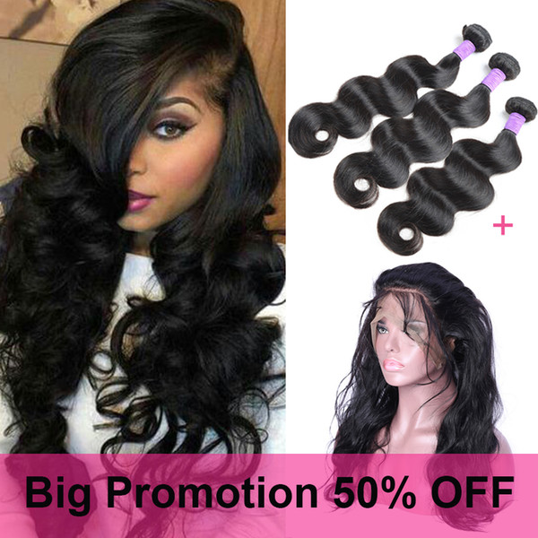 10A 360 Lace Frontal with Bundles Body Wave Peruvian Virgin Remy Hair Bundles Body Wave with Closure 3 Bundles with 360 Lace Frontal