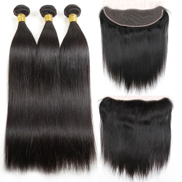 Peruvian Straight Hair Bundles with Lace Frontal Virgin Unprocessed Straight Hair Bundles with 13x4 Lace Frontal Ear to Ear Brazilian Hiar