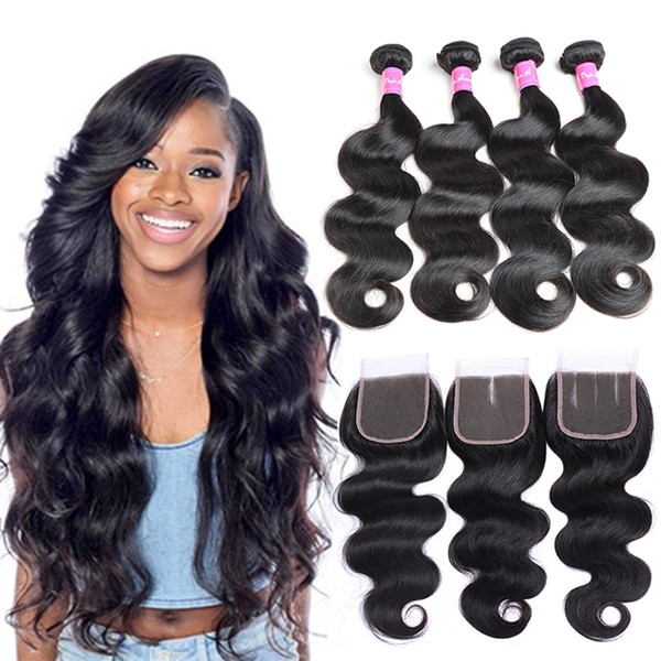 8A Malaysian Virgin Hair Bundles with Closure Body Wave 100% Virgin Hair Body Wave Hair Weaves with Lace Closure Malaysian Body Wave Deals