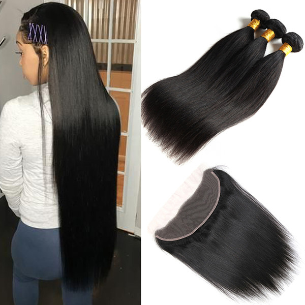 13x4 Full Lace Frontal with Bundles 8A Brazilian Straight Human Hair Weft with Lace Closure 100% Peruvian Malaysian Virgin Human Hair Weaves