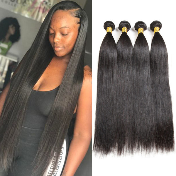 7A Brazilian Hair Straight 4 Bundles Human Hair Extensions Double Weft Virgin Remy Human Hair Bundles Weaves Hiar Products Natural Black